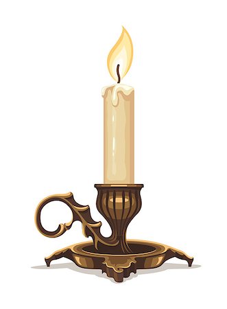simsearch:400-04210315,k - Burning candle in bronze candlestick. Eps10 vector illustration. Isolated on white background Stock Photo - Budget Royalty-Free & Subscription, Code: 400-08020683