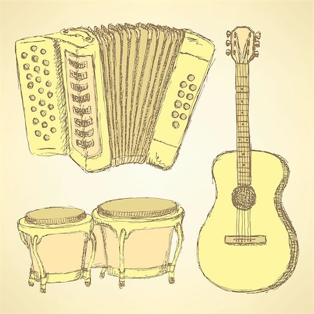 Sketch musical instrument in vintage style, vector Stock Photo - Budget Royalty-Free & Subscription, Code: 400-08020707