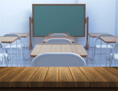 simsearch:400-09068018,k - 3D render of a wooden table with a defocussed classroom in the background Stock Photo - Budget Royalty-Free & Subscription, Code: 400-08021127