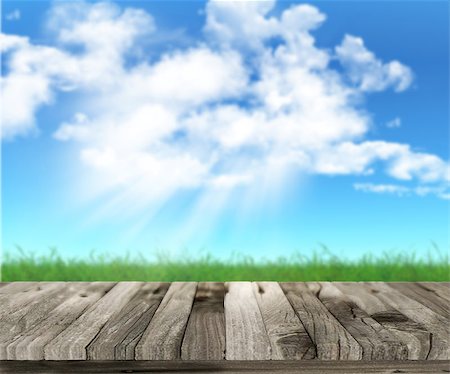 simsearch:400-09068018,k - 3D wooden table with defocussed grassy landscape in the background Stock Photo - Budget Royalty-Free & Subscription, Code: 400-08021130