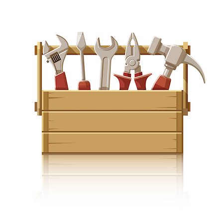simsearch:640-02950998,k - Wooden box with construction tools. Eps10 vector illustration. Isolated on white background Stock Photo - Budget Royalty-Free & Subscription, Code: 400-08021146