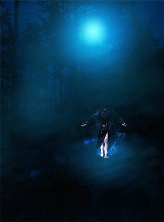 falling feathers - Mysterious night forest and black fallen angel. Stock Photo - Budget Royalty-Free & Subscription, Code: 400-08021255