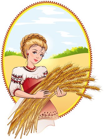 Woman holding wheat ears. Illustration in vector format Stock Photo - Budget Royalty-Free & Subscription, Code: 400-08021334
