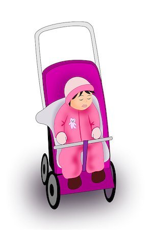 A little baby girl sleeping in a stroller. Stock Photo - Budget Royalty-Free & Subscription, Code: 400-08021517