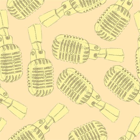simsearch:400-08077627,k - Sketch old microphone in vintage style, vector seamless pattern Stock Photo - Budget Royalty-Free & Subscription, Code: 400-08021679