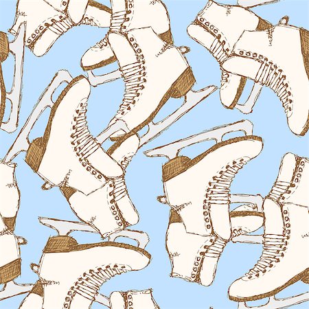 simsearch:400-08077627,k - Sketch skating shoes in vintage style, vector seamless pattern Stock Photo - Budget Royalty-Free & Subscription, Code: 400-08021694