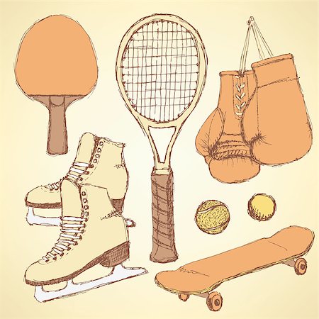 pong - Sketch sport equipment in vintage style, vector Stock Photo - Budget Royalty-Free & Subscription, Code: 400-08021698