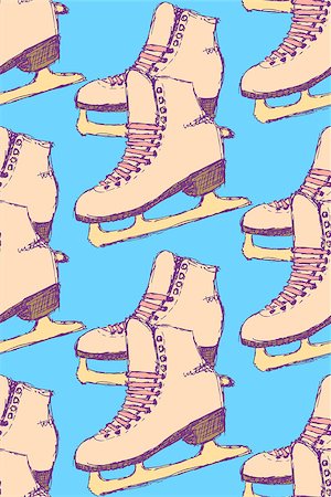 simsearch:400-08077627,k - Sketch skating shoes in vintage style, vector seamless pattern Stock Photo - Budget Royalty-Free & Subscription, Code: 400-08021693