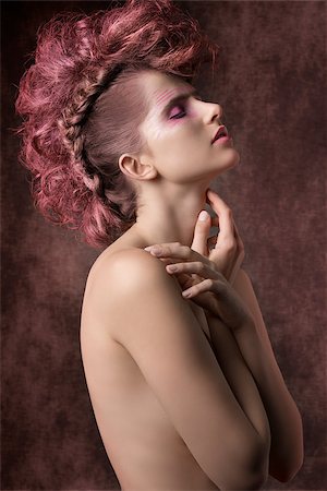 people hair punk - sensual naked woman posing in beauty portrait with perfect skin and rock hair-style and make-up. Aggressive fashion style Stock Photo - Budget Royalty-Free & Subscription, Code: 400-08021774