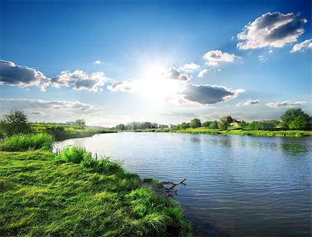 simsearch:400-07932789,k - Sun over calm river in the spring morning Stock Photo - Budget Royalty-Free & Subscription, Code: 400-08021788