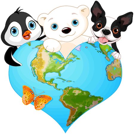 Illustration of earth in the form of heart with several of animals Stock Photo - Budget Royalty-Free & Subscription, Code: 400-08021802