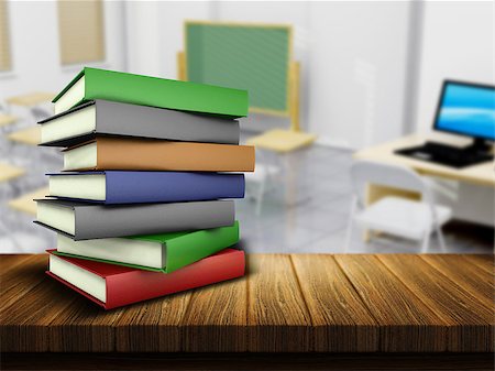 simsearch:400-09068018,k - 3D render of a wooden table and books with a defocussed classroom in the background Stock Photo - Budget Royalty-Free & Subscription, Code: 400-08022122