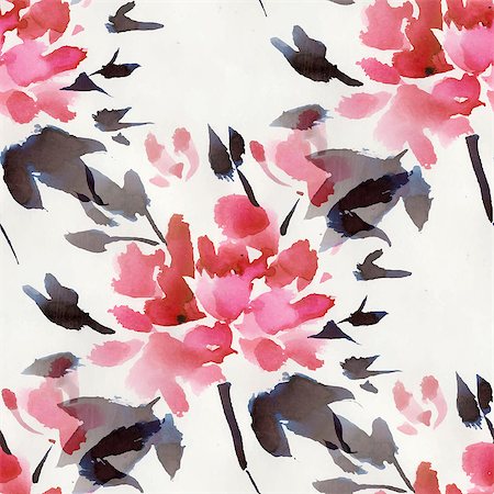 peony art - Seamless pattern with watercolor flowers. Vector illustration. Stock Photo - Budget Royalty-Free & Subscription, Code: 400-08022343