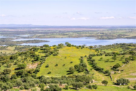 View from town of Monsaraz, on the right margin of the Guadiana River in Alentejo region, near Alqueiva dam and the border with Spain. Portugal Stock Photo - Budget Royalty-Free & Subscription, Code: 400-08022376
