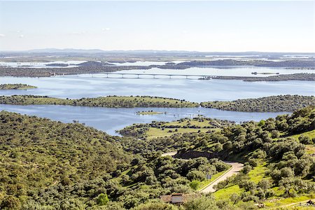 View from town of Monsaraz, on the right margin of the Guadiana River in Alentejo region, near Alqueiva dam and the border with Spain. Portugal Stock Photo - Budget Royalty-Free & Subscription, Code: 400-08022378
