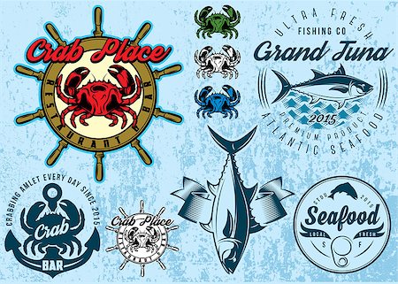 simsearch:400-08736716,k - set of templates with crab and tuna for design packing seafood Stockbilder - Microstock & Abonnement, Bildnummer: 400-08022373