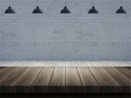 simsearch:400-09068018,k - 3D render of a wooden table with a defocussed empty room in the background Stock Photo - Budget Royalty-Free & Subscription, Code: 400-08022534