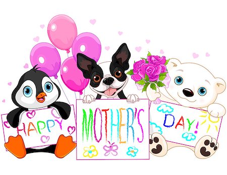 Illustration of cute animal card for mother day Stock Photo - Budget Royalty-Free & Subscription, Code: 400-08022604