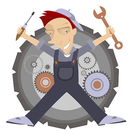 fun plant clip art - Comic mechanic with wrench and screwdriver at his hands Stock Photo - Budget Royalty-Free & Subscription, Code: 400-08022722