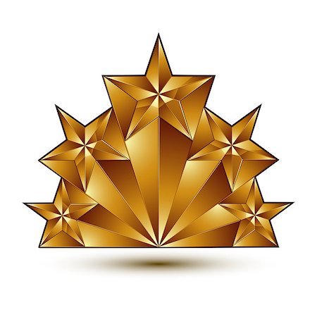 simsearch:400-08041909,k - Geometric vector classic golden element isolated on white backdrop, 3d decorative pentagonal stars, shaped blazon. Photographie de stock - Aubaine LD & Abonnement, Code: 400-08034023