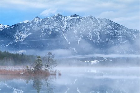 simsearch:400-08041728,k - Karwendel mountains and Barmsee lake in foggy morning, Germany Stock Photo - Budget Royalty-Free & Subscription, Code: 400-08034760