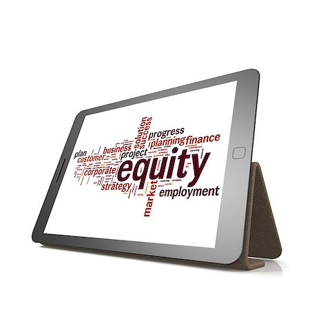 simsearch:400-07989215,k - Equity word cloud on tablet image with hi-res rendered artwork that could be used for any graphic design. Photographie de stock - Aubaine LD & Abonnement, Code: 400-08035175