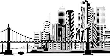 simsearch:400-07033344,k - Black and white illustration of a cityscape Foto de stock - Super Valor sin royalties y Suscripción, Código: 400-08035246