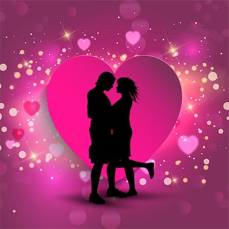 simsearch:400-06528675,k - Silhouette of a couple kissing on a heart background Stockbilder - Microstock & Abonnement, Bildnummer: 400-08035347