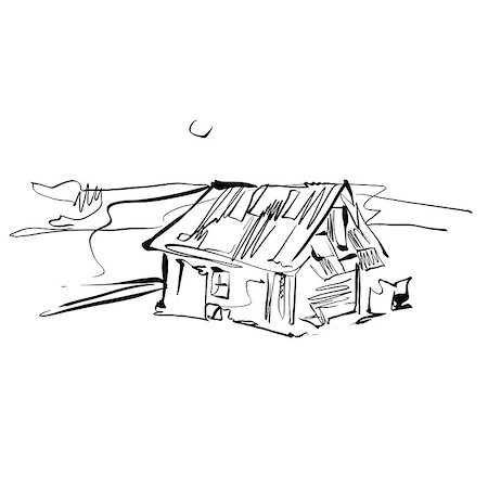 sketch characters - Black and white hand drawn house, illustrated country house. Stock Photo - Budget Royalty-Free & Subscription, Code: 400-08035390