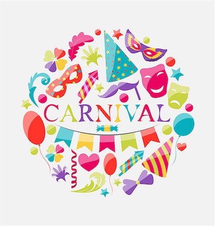 simsearch:400-06695587,k - Illustration festive banner with carnival colorful icons - vector Stock Photo - Budget Royalty-Free & Subscription, Code: 400-08035529