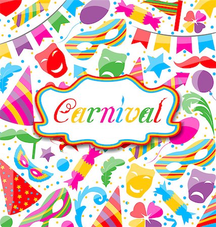 simsearch:400-06695587,k - Illustration festive card with carnival and party colorful icons and objects - vector Stock Photo - Budget Royalty-Free & Subscription, Code: 400-08035530