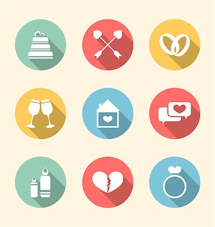 simsearch:400-08963664,k - Illustration trendy flat icons for Valentines Day, style with long shadows - vector Photographie de stock - Aubaine LD & Abonnement, Code: 400-08035557