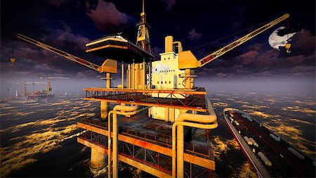 dharmanoid (artist) - Oil rig  platform at night Foto de stock - Royalty-Free Super Valor e Assinatura, Número: 400-08035618