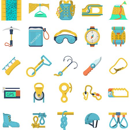 simsearch:400-04441774,k - Set of flat colored vector icons for equipment and outfit for rock climbing, alpinism, mountaineering on white background for your site. Stock Photo - Budget Royalty-Free & Subscription, Code: 400-08035649