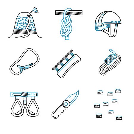 simsearch:400-04441774,k - Set of black and blue flat line vector icons for outfit and equipment for rappelling, rock climbing on white background. Stock Photo - Budget Royalty-Free & Subscription, Code: 400-08035653