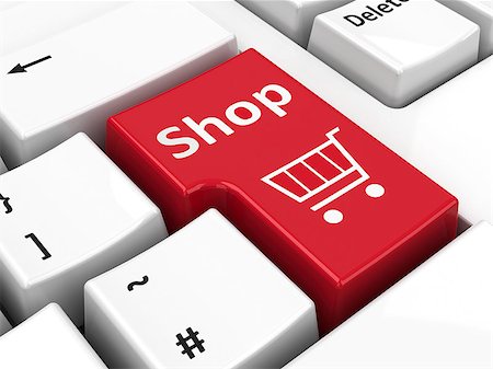 Shop key on the computer keyboard, three-dimensional rendering Stock Photo - Budget Royalty-Free & Subscription, Code: 400-08035685