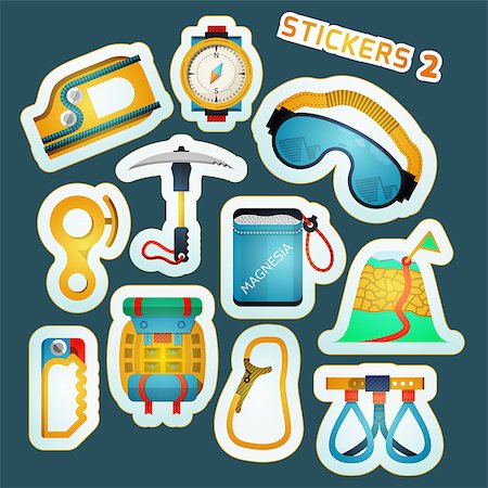 simsearch:400-04441774,k - Colorful stylish stickers vector collection for alpinism or rock climbing or mountaineering on blue background. Stock Photo - Budget Royalty-Free & Subscription, Code: 400-08035712
