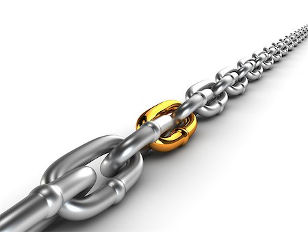 simsearch:400-07313742,k - Chrome chain with a gold link on white background Fotografie stock - Microstock e Abbonamento, Codice: 400-08036136