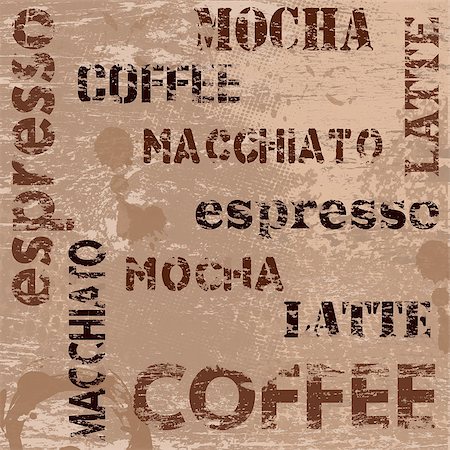 Typographic coffee poster design and grunge scratched background, vector illustration Stock Photo - Budget Royalty-Free & Subscription, Code: 400-08036154