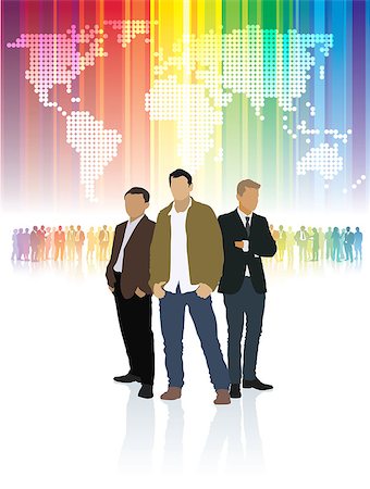 simsearch:400-04082063,k - Three businessmen standing in front of colorful crowd of people and word map. Stock Photo - Budget Royalty-Free & Subscription, Code: 400-08036316