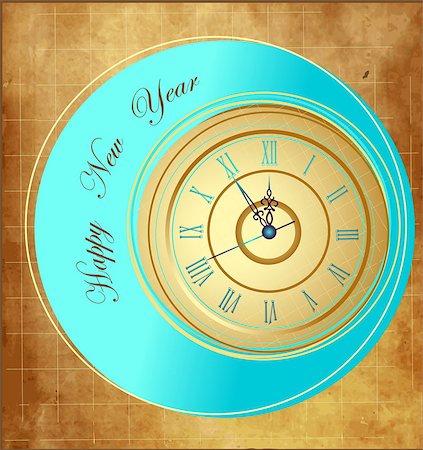 Vintage  New Year background with clock Stockbilder - Microstock & Abonnement, Bildnummer: 400-08036351