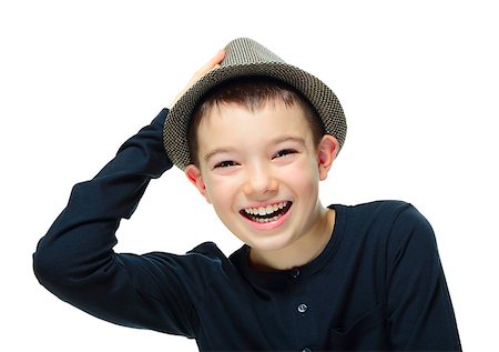 simsearch:400-08036451,k - Happy boy clothing a hat with hand on his head on white background Stock Photo - Budget Royalty-Free & Subscription, Code: 400-08036447