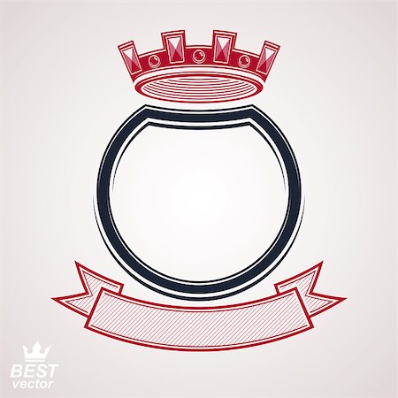 simsearch:400-08041909,k - Vector circle with 3d decorative royal crown and festive ribbon, luxury coat of arms. Heraldic coronet symbol, best for graphic and web design. Photographie de stock - Aubaine LD & Abonnement, Code: 400-08036538