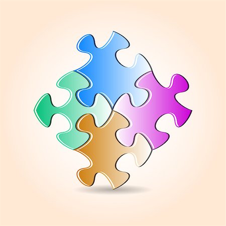 simsearch:400-08096963,k - Four colorful puzzle pieces joined together with shadow Fotografie stock - Microstock e Abbonamento, Codice: 400-08036594