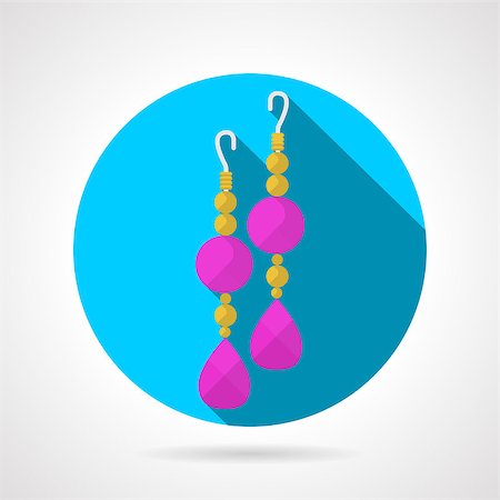 ear jewelry for women - Blue circle flat vector icon for yellow chain earrings pair with pink stones on gray background with long shadow. Stock Photo - Budget Royalty-Free & Subscription, Code: 400-08036678