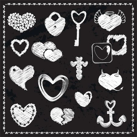 simsearch:400-08980419,k - Chalk board doodle set of hearts. Design elements for Valentine's Day, wedding invitation, etc. Vector Stock Photo - Budget Royalty-Free & Subscription, Code: 400-08036808