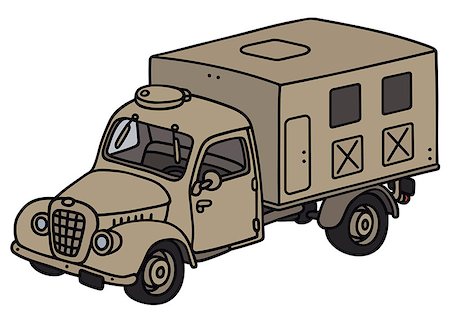 Hand drawing of an old military truck - not a real model Stock Photo - Budget Royalty-Free & Subscription, Code: 400-08037024