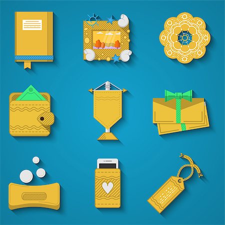 Set of flat colors vector icons for handmade items or gifts on blue background. Stock Photo - Budget Royalty-Free & Subscription, Code: 400-08037044