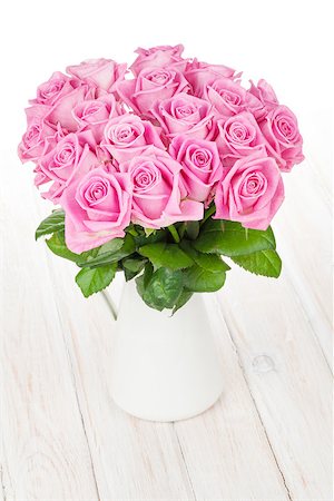 simsearch:400-08110734,k - Fresh spring garden pink roses bouquet on white wooden table Stock Photo - Budget Royalty-Free & Subscription, Code: 400-08037275