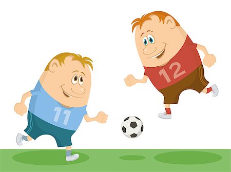 Two football players sportsmans playing soccer with ball, cartoon characters, isolated on white background. Vector Stock Photo - Budget Royalty-Free & Subscription, Code: 400-08037684